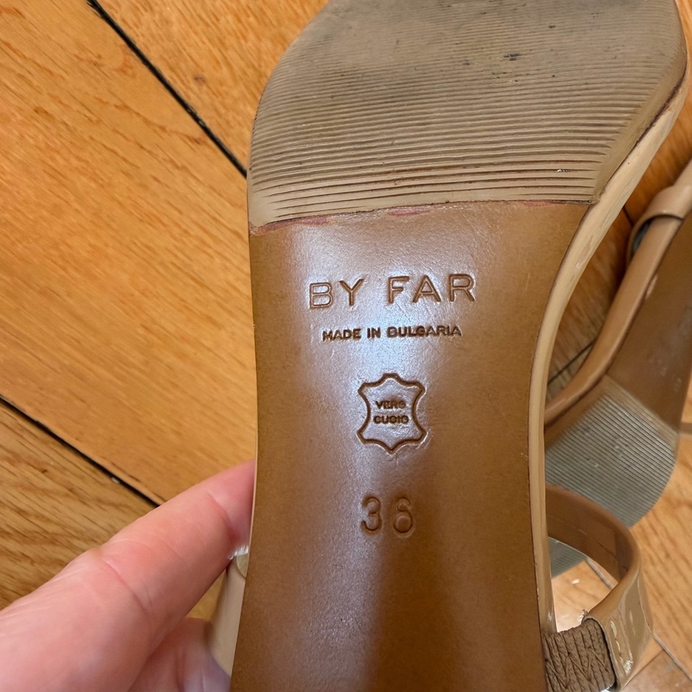 BY FAR Tanya Nude Patent Square Toe Block Heel Sandals - Picture 4 of 6